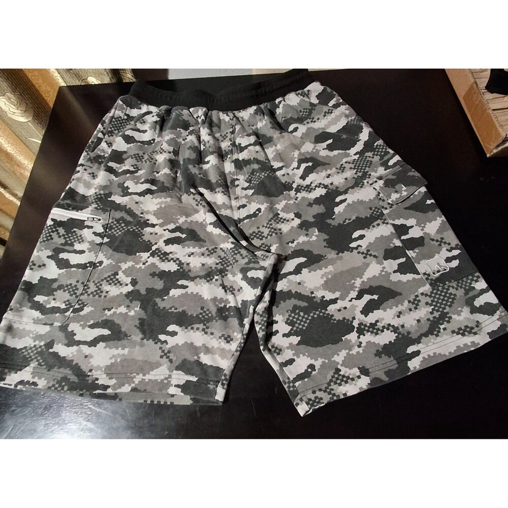 AND1 Men's 2XL Cargo Shorts Grey Digital Camo Basketball Fleece Athletic XXL
